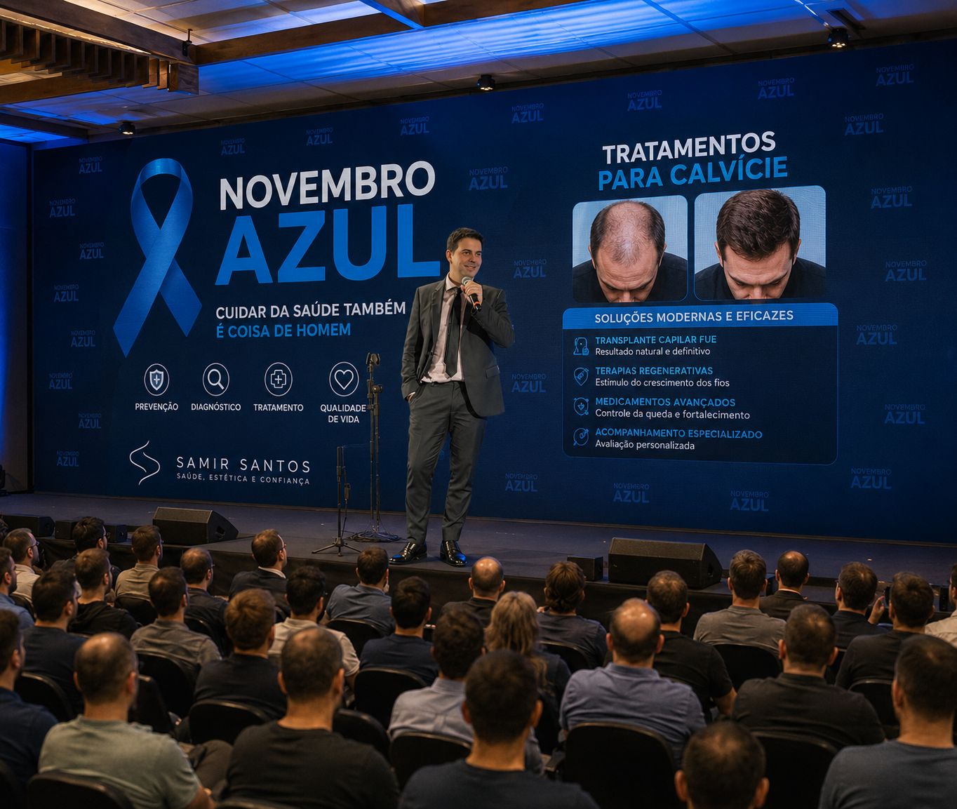 Motivacional Novembro Azul Foco Resultados, tratamento para Calvície e Libido. Brindes de tratamentos para Calvície e Libido - Atenção Garantida em contrato